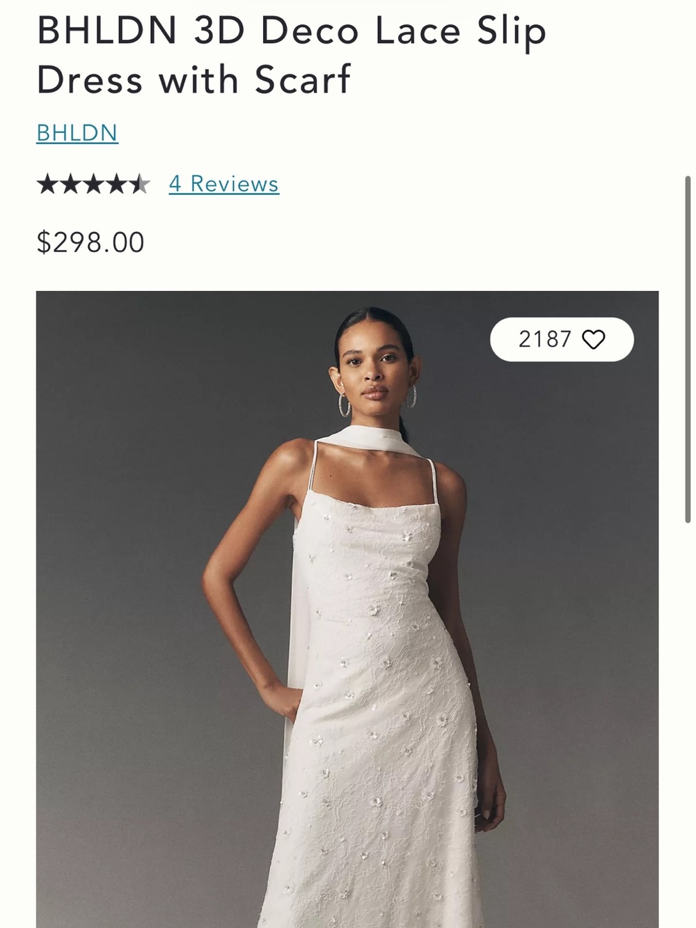 BHLDN White Strapless Lace Slip Dress with Scarf XS never worn